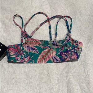 art class Tropical Floral Bikini Top - Green and Pink